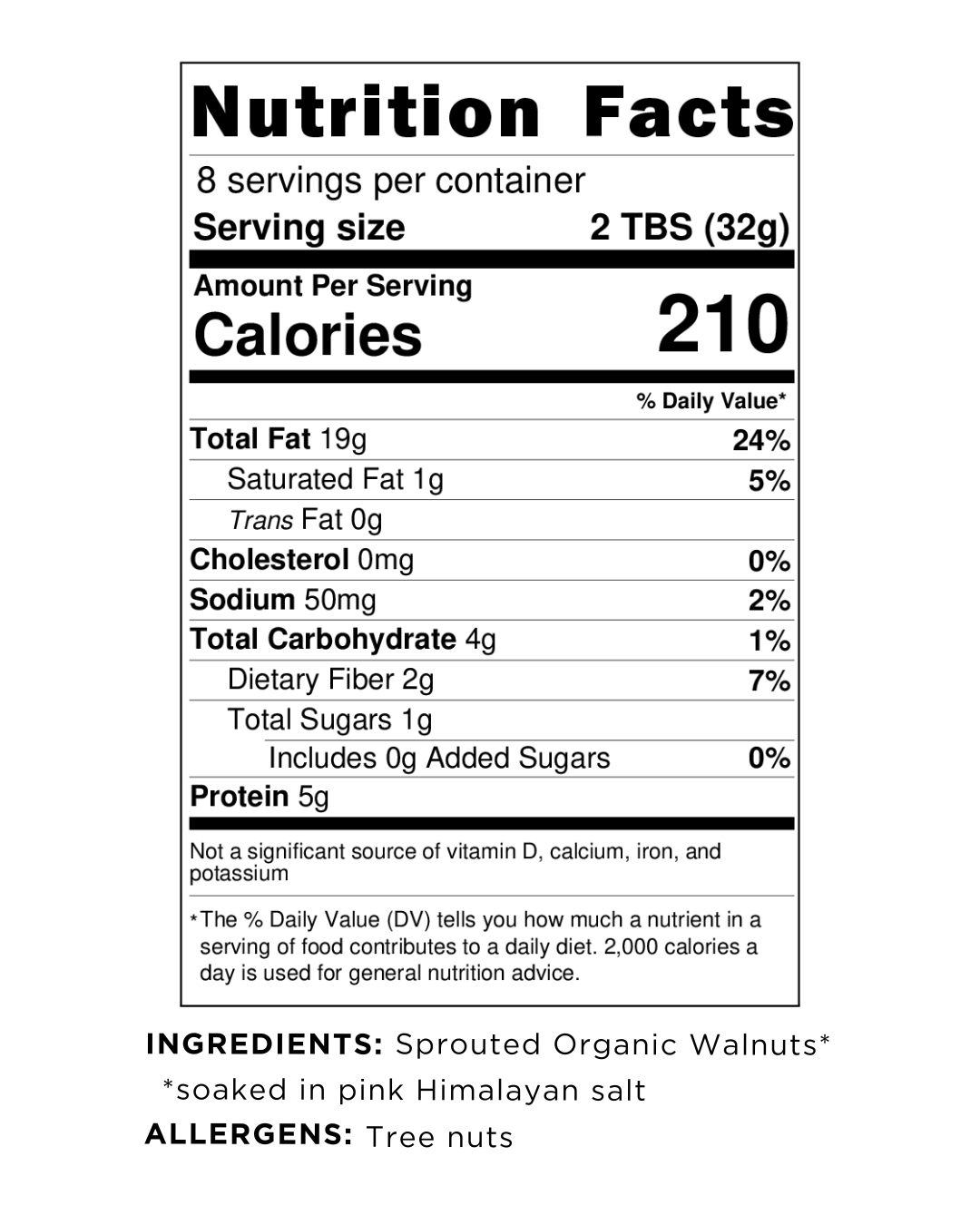 Nutrition facts label for Good Form Foods Organic Naked Sprouted Walnut Butter